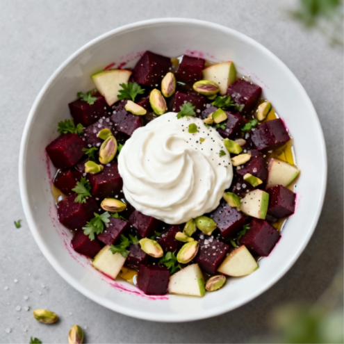 Rote Bete-Salat mit Schwarzkümmelöl und Pistazien