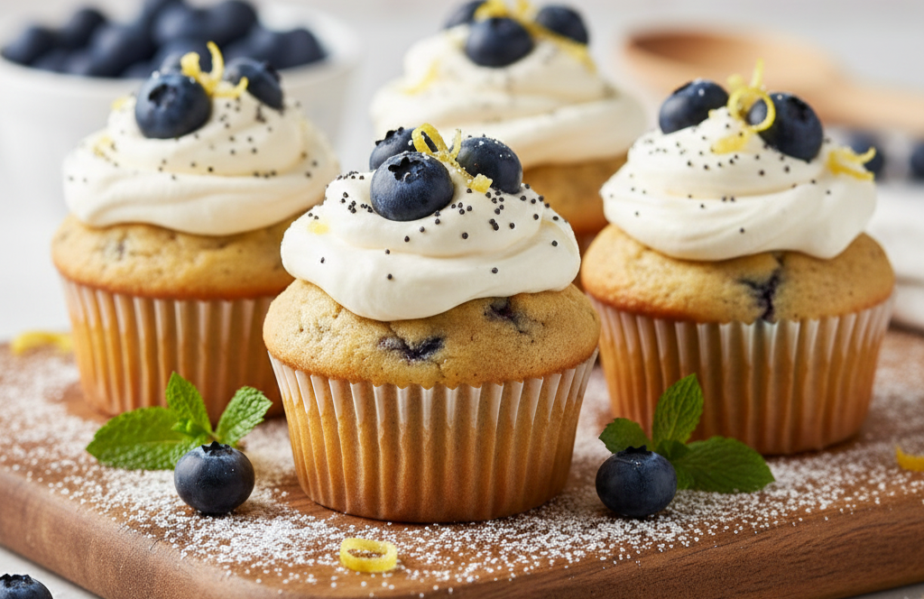 Vegane Zitronen-Mohn-Muffins mit Blaubeeren 🍋😍