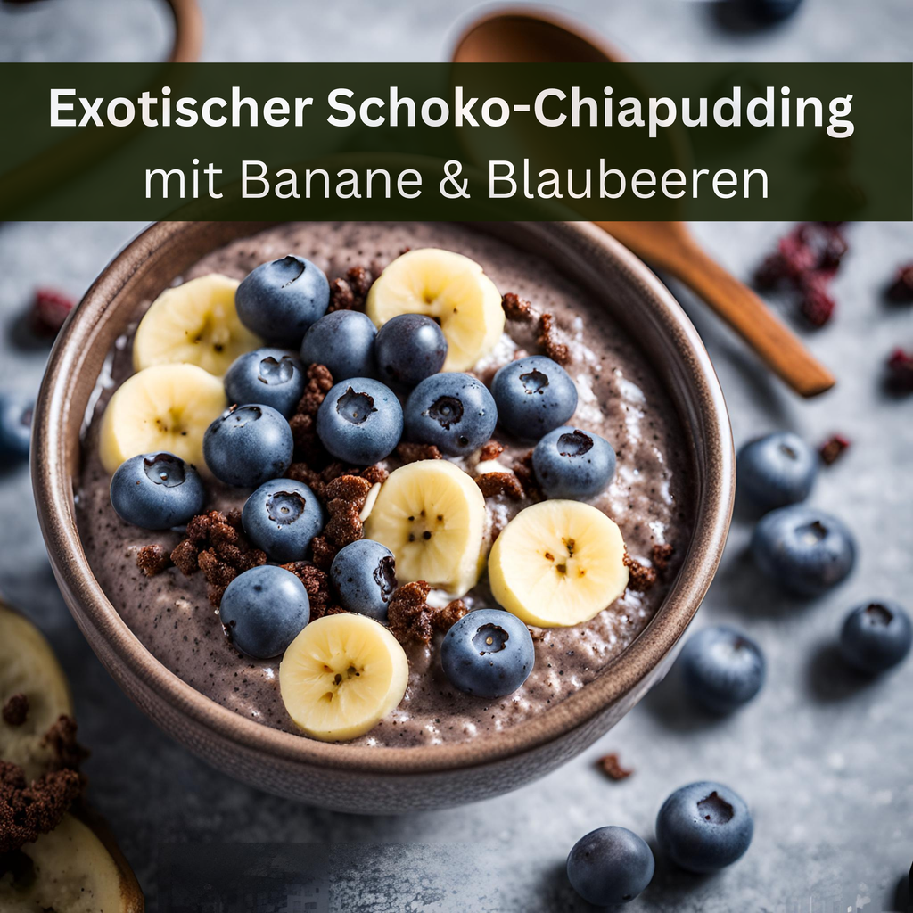 Exotischer Schoko-Chiapudding mit Banane und Blaubeeren (1 Portion) 🍌🥣