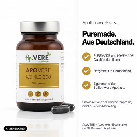 ApoVERE KOHLE 300 – hergestellt in Deutschland nach Puremade-Qualitätsrichtlinien