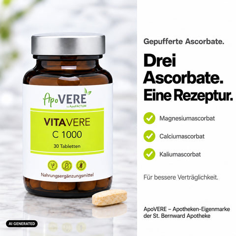 ApoVERE VITAVERE C 1000 – gepuffertes Vitamin C, magenfreundlich