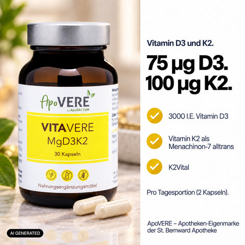 ApoVERE VITAVERE MgD3K2 – Vitamin D3 und K2 kombiniert