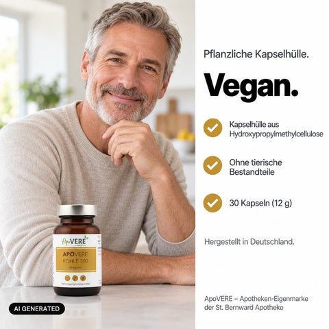 ApoVERE KOHLE 300 – vegan, pflanzliche Kapselhülle