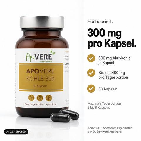 ApoVERE KOHLE 300 – 300 mg Aktivkohle pro Kapsel