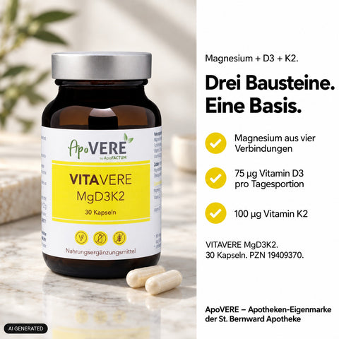 ApoVERE VITAVERE MgD3K2 – drei Bausteine: Magnesium, D3 und K2