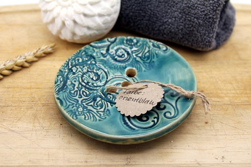 Handgefertigte Seifenschale - Rund in "Orientblau"
