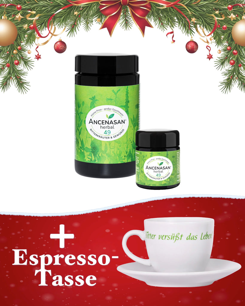 Kräuter-Esspresso Weihnachtsspezial S: ANCENASAN® herbal 120g + 20g + Espresso-Tasse