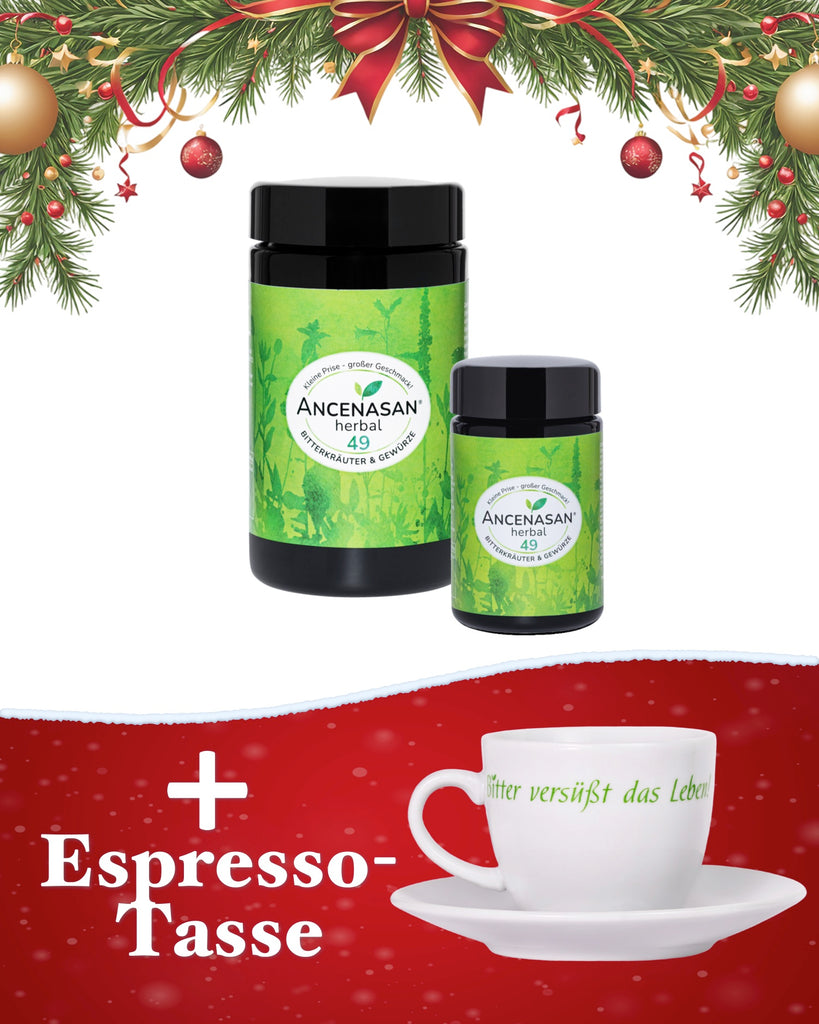 Kräuter-Esspresso Weihnachtsspezial M: ANCENASAN® herbal 120g + 40g + Espresso-Tasse