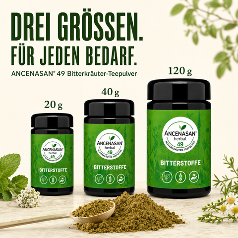 ANCENASAN® 49 Bitterkräuter-Teepulver – erhältlich in 20 g, 40 g und 120 g