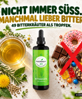 ANCENASAN® 49 Bitterkräuter-Konzentrat – Flasche mit Gebäck, Flatlay