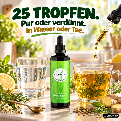 ANCENASAN® 49 Bitterkräuter-Konzentrat – pur oder verdünnt in Wasser oder Tee
