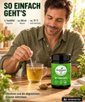 ANCENASAN® 49 Bitterkräuter-Teepulver – Zubereitung: ½ Teelöffel auf 100 ml Wasser, ca. 75 °C