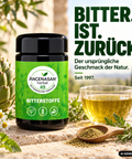 ANCENASAN® 49 Bitterkräuter-Teepulver – Dose mit Artischocke und Tasse Tee