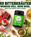 ANCENASAN® 49 Bitterkräuter-Teepulver – Dose mit Teepulver, Flatlay mit Gebäck