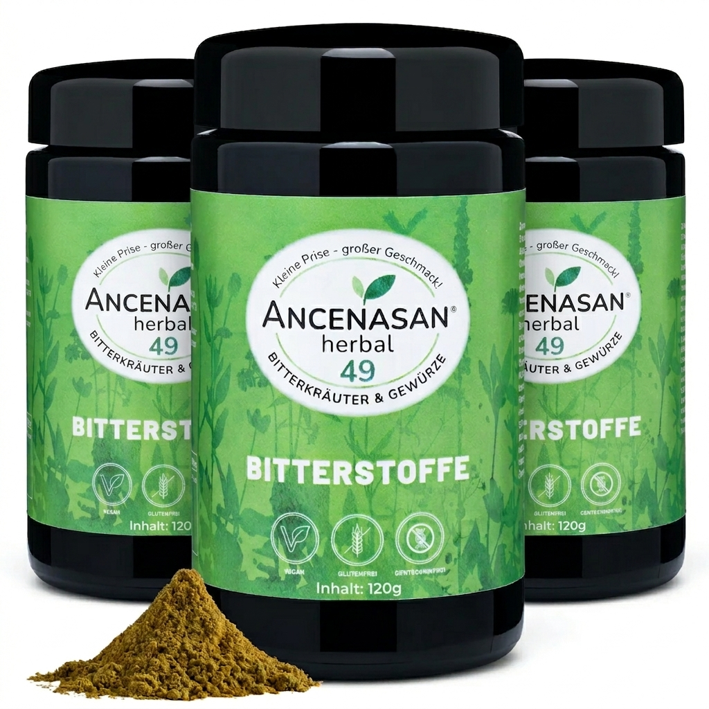 Bitterstoff-Kur Vorrat — 3 Gläser ANCENASAN® herbal Bitterkräuter Teepulver à 120g