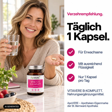 VITAVERE B KOMPLETT Person Verzehrempfehlung (KI-generiertes Bild)