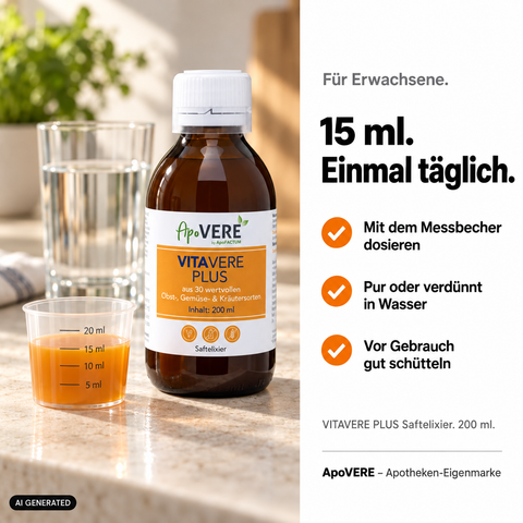 VITAVERE PLUS Produkt Anwendung 15ml Dosierung (KI-generiertes Bild)