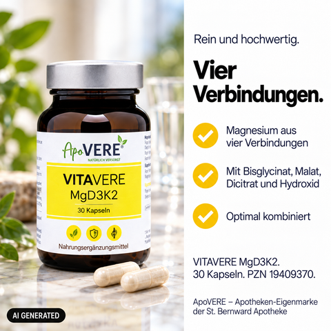 VITAVERE MgD3K2 Produkt Rein und Hochwertig (KI-generiertes Bild)