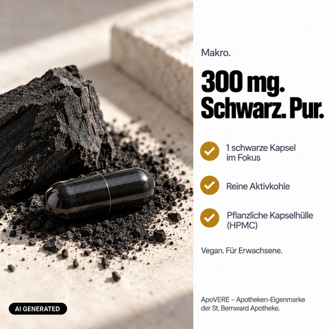 KOHLE 300 Produkt Makro 300mg Schwarz Pur (KI-generiertes Bild)
