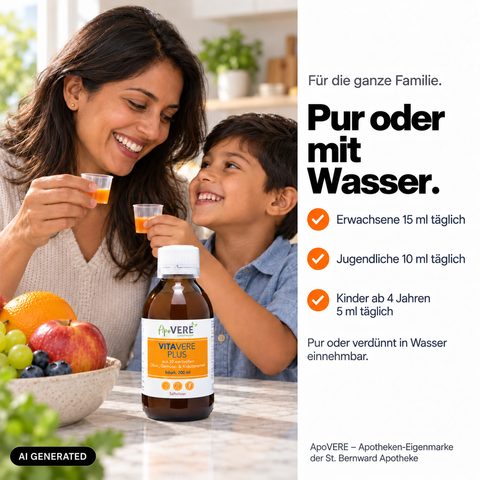 VITAVERE PLUS Person Familie Dosierung (KI-generiertes Bild)